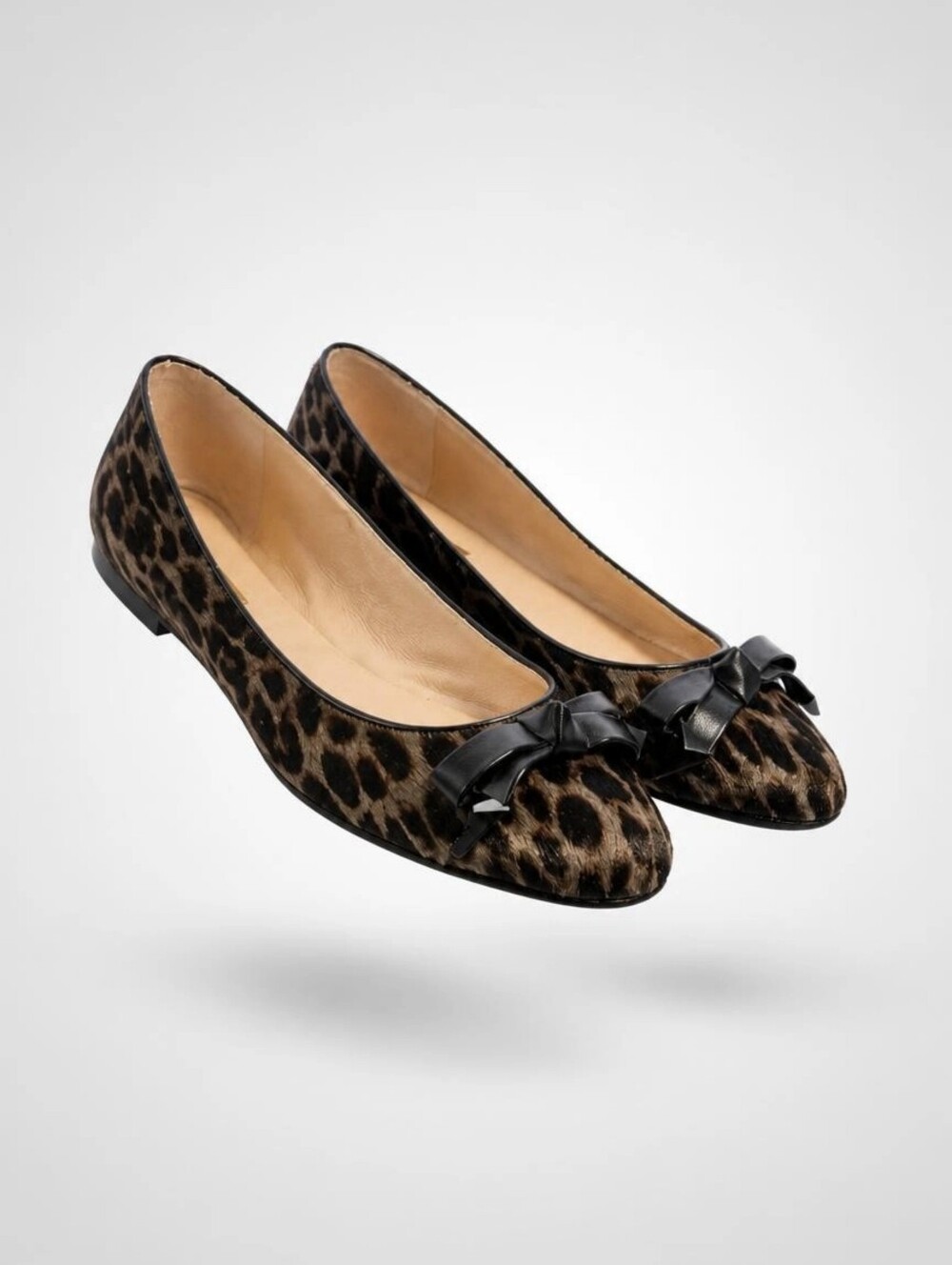 Louise et Cie Azalya Gray Leopard Calf Hair Bow Pointed Flats Size 9.5